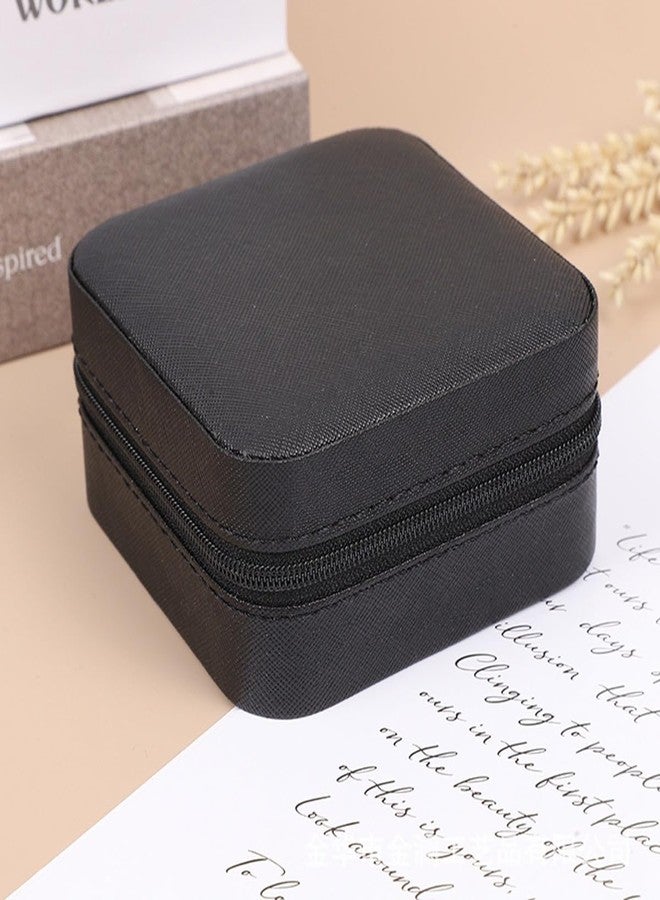 RGkJAS Mini Jewelry Travel Case, PU Leather Travel Jewelry Organizer Box, Small Portable Jewelry Storage Holder for Women's Rings Earrings Necklaces Bracelets Organizer Storage Holder Boxes (Black) - Image 4