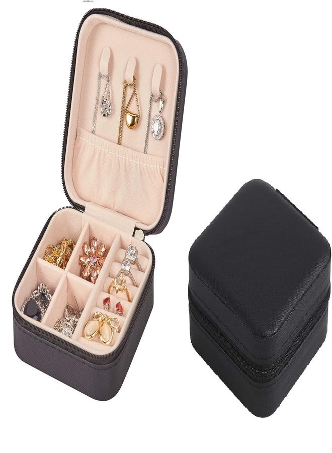 RGkJAS Mini Jewelry Travel Case, PU Leather Travel Jewelry Organizer Box, Small Portable Jewelry Storage Holder for Women's Rings Earrings Necklaces Bracelets Organizer Storage Holder Boxes (Black) - Image 1