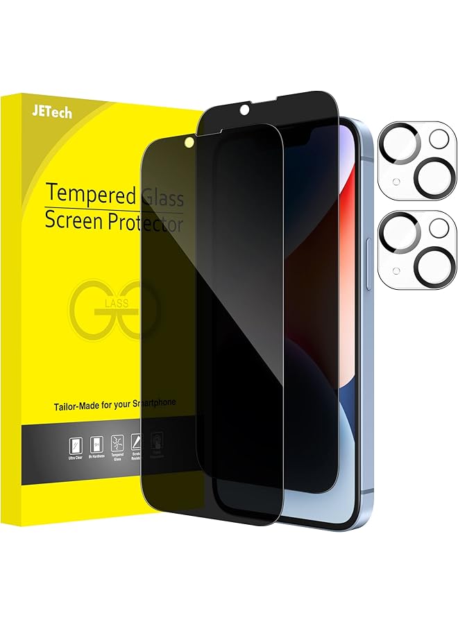 جي تيك واقي شاشة بتغطية كاملة للخصوصية لهاتف آيفون 14 مقاس 6.1 بوصة مع واقي عدسة الكاميرا من الزجاج المقوى المضاد للتجسس، عبوتان لكل منهما - Image 1
