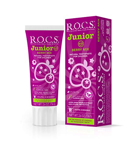 Rocs R.O.C.S. Junior Toothpaste - Enamel Whitening Teeth Gum Protection - for Children 6-12 Years Old - Safe to Swallow - Natural, No Fluoride or Sulfate (Berry Mix, Pack of 1) - Image 1