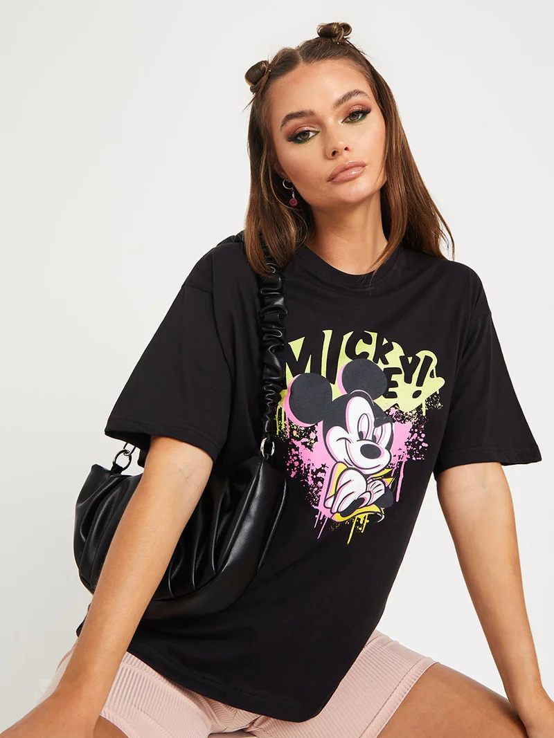 Styli Disney Short Sleeves Mickey Splatter Graphic Oversized T-shirt