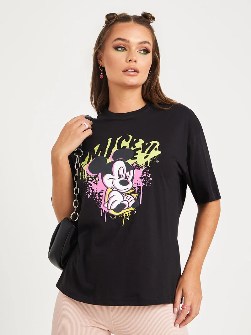 Styli Disney Short Sleeves Mickey Splatter Graphic Oversized T-shirt