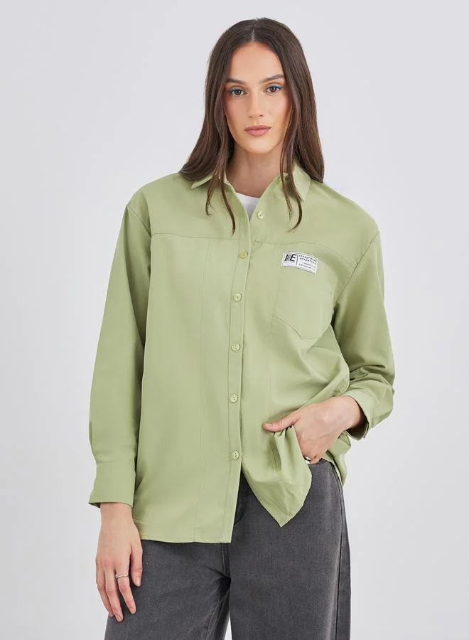 Styli Styli Women Green High-Low Hem Shirt with Patch Detail