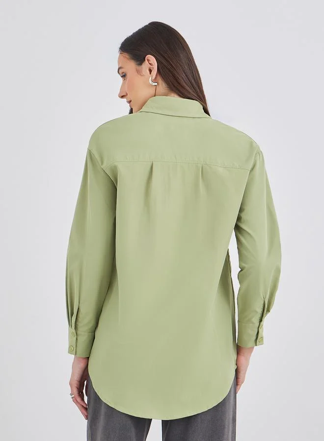 Styli Styli Women Green High-Low Hem Shirt with Patch Detail