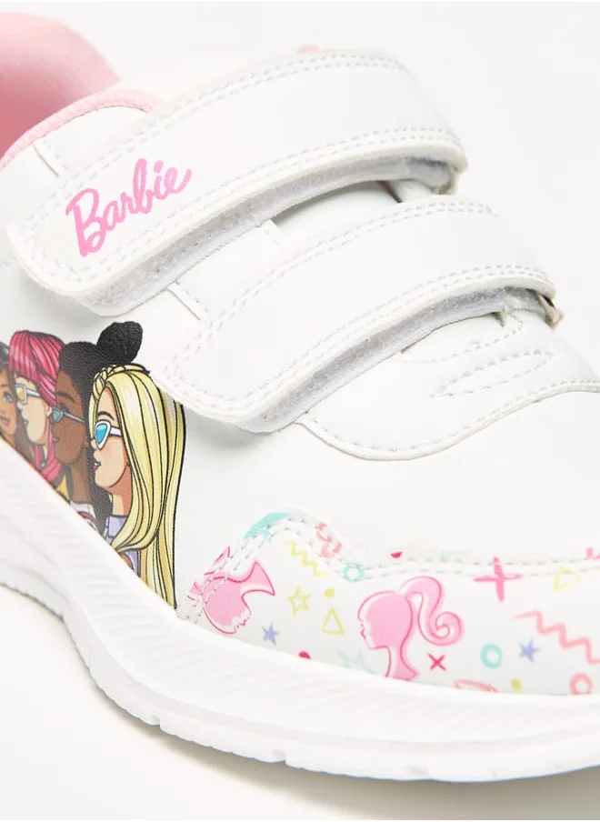 Barbie Printed Sneakers with Hook and Loop Closure