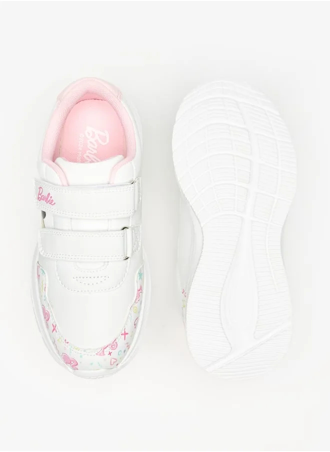 Barbie Printed Sneakers with Hook and Loop Closure