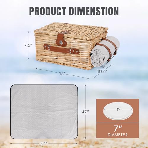 HappyPicnic Picnic Basket Set for 2 Wicker Picnic Basket with Waterproof Blanket Insulated Liner Large Handmade Willow Hamper with Cutlery Kit for Outdoor Picnic Camping Holidays Flower - Image 3