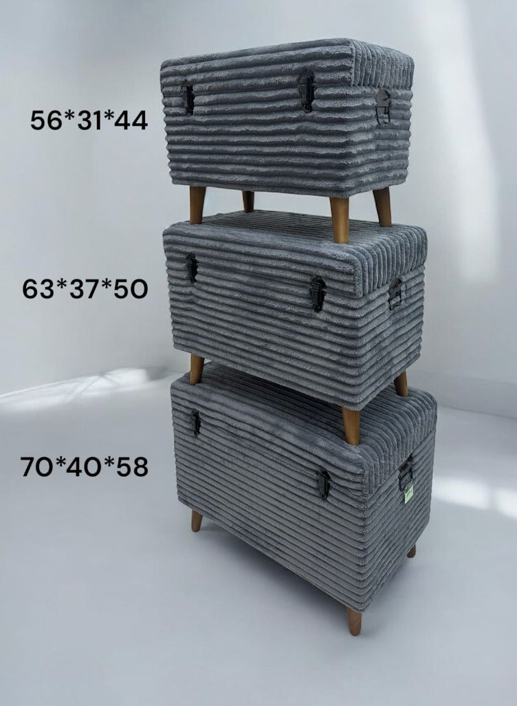 STORAGE BOX SET OF 3 PCS COVER WITH VELVET RUG ,DARK GREY