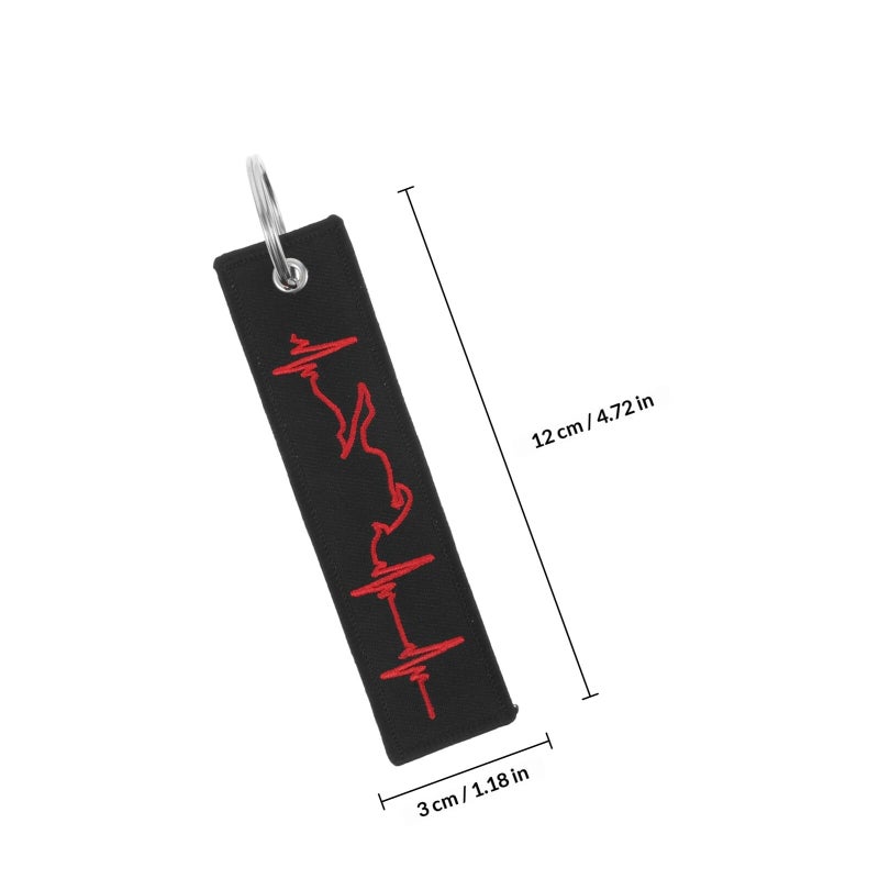 Black Red Stitched Heartbeat Embroidered Car Motorcycle Keychain Key Fob Holder Biker Accessory - Image 3