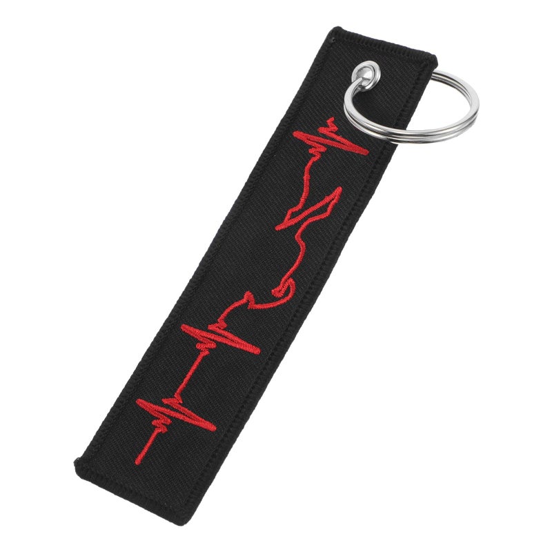 Black Red Stitched Heartbeat Embroidered Car Motorcycle Keychain Key Fob Holder Biker Accessory - Image 2