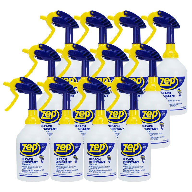 Zep Bleach Resistant Professional Sprayer Bottle 32 oz Case of 12 ZUPRO230 Foot Stream Spray or a Fine Mist Adjustable Nozzle Measurements Bleach Resistant for Up to a Year