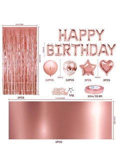 GROIC Rose Gold Birthday Party Decorations Set Rose Gold Balloon Set with Happy Birthday Balloon Banner, Foil Balloon, Fringe Curtain, Tablecloth and Ribbon  - Image 2