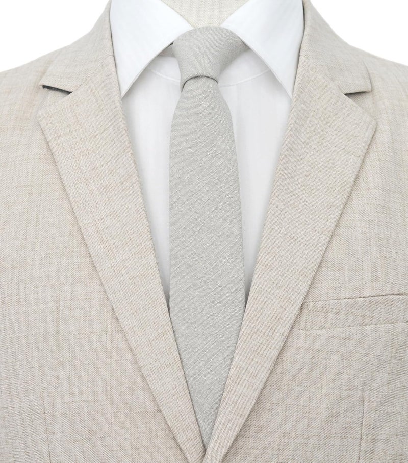 BELLUNO Men's Skinny Ties, Cotton Linen Blend 2.5 inch Solid Neckties - Image 2