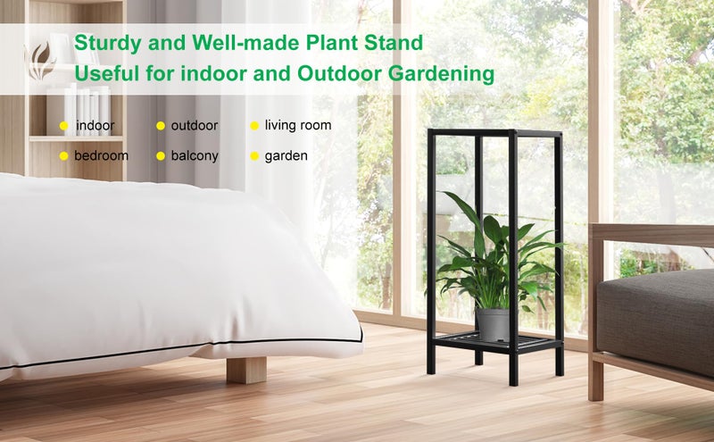 Zhongma 2 Tier 30" Tall Indoor Outdoor Plant Stand, 12 L x 12 W x 30 H inch, Heavy Duty Square Metal Flower Stand for Patio, Home, Garden, 220 LBS Capacity & Heavy Duty Construction - Image 4