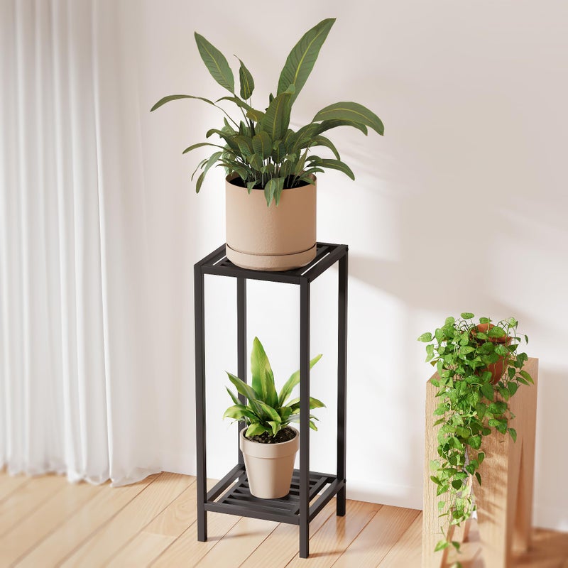 Zhongma 2 Tier 30" Tall Indoor Outdoor Plant Stand, 12 L x 12 W x 30 H inch, Heavy Duty Square Metal Flower Stand for Patio, Home, Garden, 220 LBS Capacity & Heavy Duty Construction - Image 1