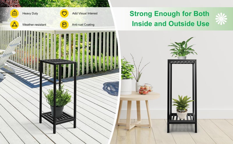 Zhongma 2 Tier 30" Tall Indoor Outdoor Plant Stand, 12 L x 12 W x 30 H inch, Heavy Duty Square Metal Flower Stand for Patio, Home, Garden, 220 LBS Capacity & Heavy Duty Construction - Image 5