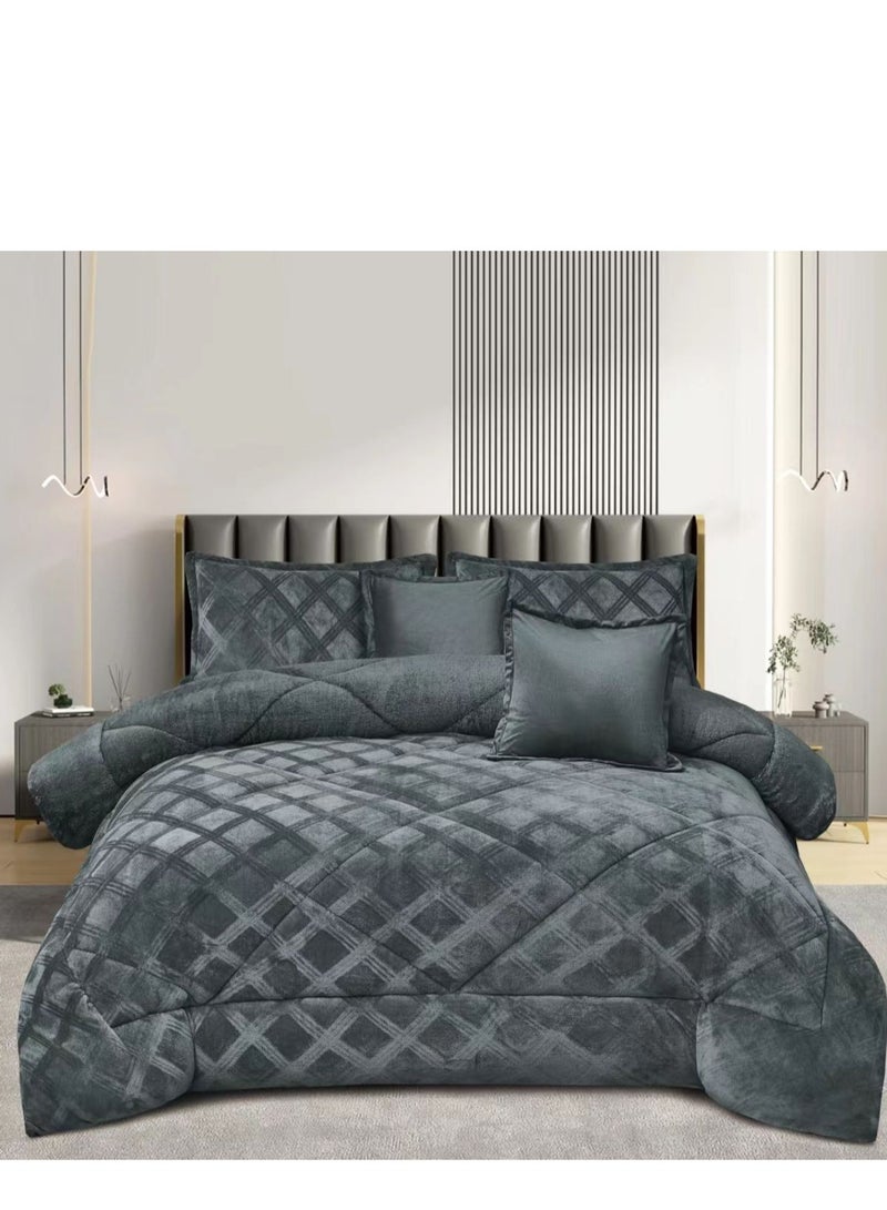 مينجلي مفرش سرير نفرين مخمل شتوي فخم بتصميم انيق وخامة تمنحك الدفئ والراحة 6 قطع، مقاس اللحاف 240x220 سم - Image 1