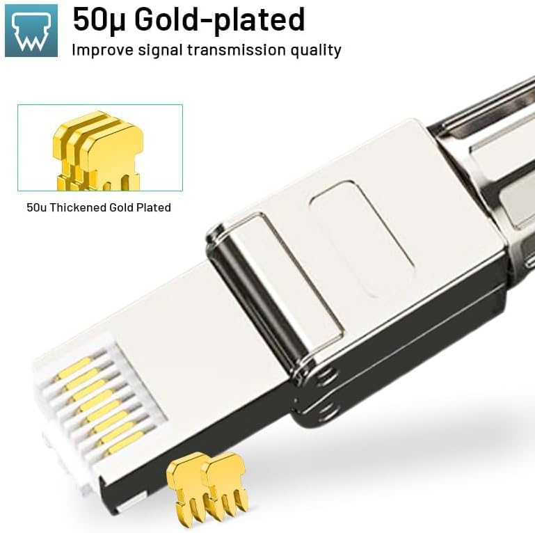 كاست ويف موصلات RJ45 Cat7، قابس إيثرنت معزول قابل لإعادة الاستخدام بدون أدوات لكابل 23AWG SFTP UTP، قابس إنترنت سهل 10G، تركيب ميداني سريع (عبوتان) - Image 4