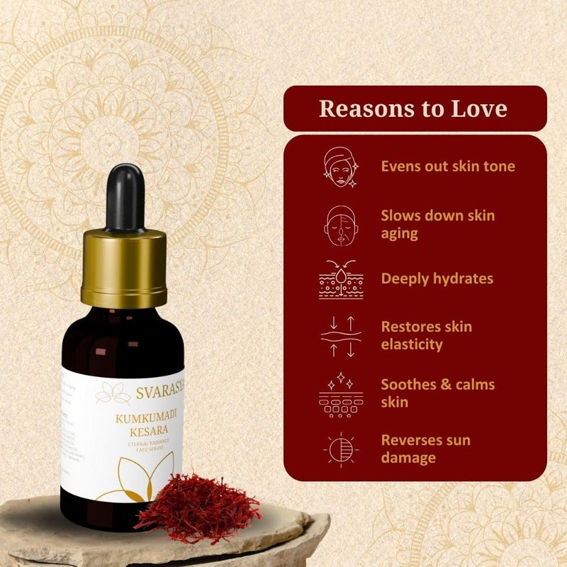 Svarasya Kumkumadi tailam ayurvedic antiaging Face Serum  Gives you glowing and brightened skin  Men and Women  12 ml - Image 3