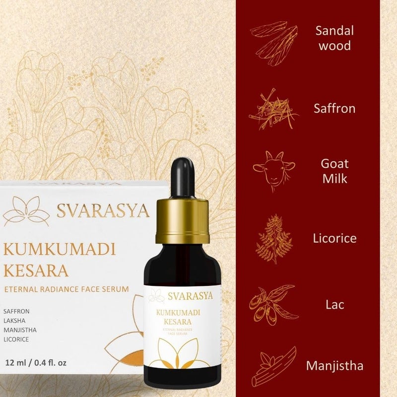 Svarasya Kumkumadi tailam ayurvedic antiaging Face Serum  Gives you glowing and brightened skin  Men and Women  12 ml - Image 2