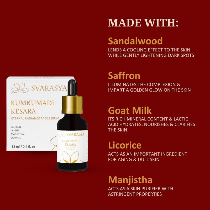Svarasya Kumkumadi tailam ayurvedic antiaging Face Serum  Gives you glowing and brightened skin  Men and Women  12 ml - Image 4