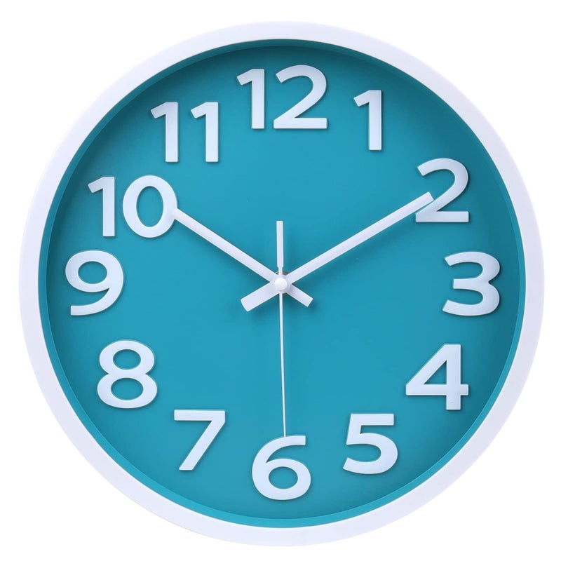 Wall Clock Silent Non Ticking Indoor Outdoor Clock Battery Operated Easy to Read Analog Decorative Clocks for Bedroom Office Home Patio Pool Porch Decor12 Inch Aqua