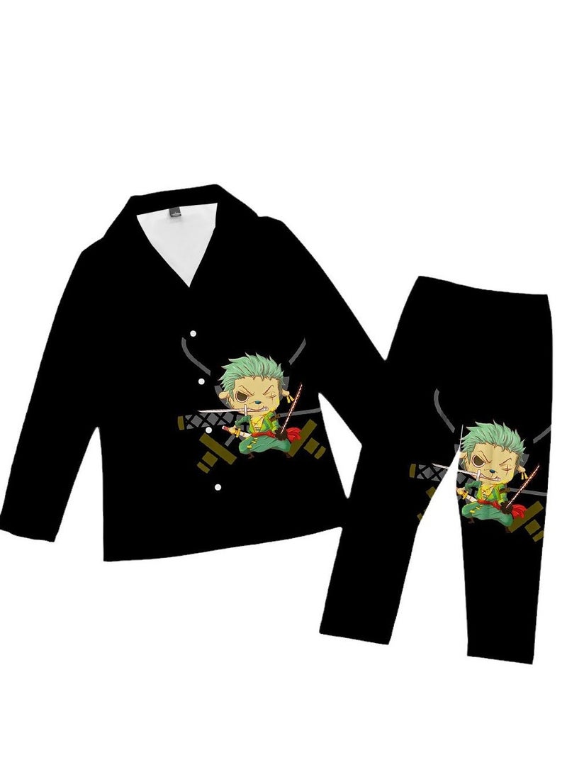 KUYING New One Piece Printed Pants Long Shirts Pajamas Set  - Image 1