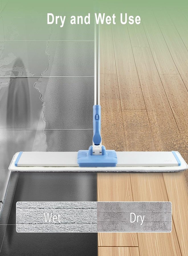 CQT Commercial Flat Microfiber Floor Mop Cleaning System 24" Inch Wet Dry and Dust Hardwood with 4 Washable Pads Cleaner for Laminate Tile Stainless Steel Handle and Extension (Blue) - Image 4