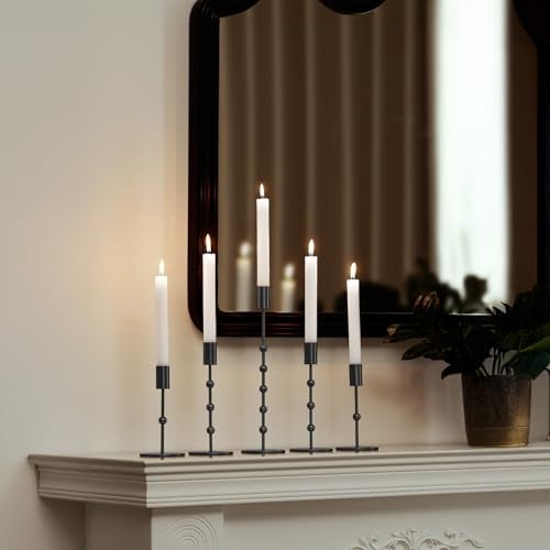 DN DECONATION Black Candlestick Holders Beaded Metal Taper Candle Stick Holders Set of 3 Candle Holder for Fall Decorations Tapered Candle Holders Thanksgiving Table Centerpiece Halloween Gothic Decor - Image 3