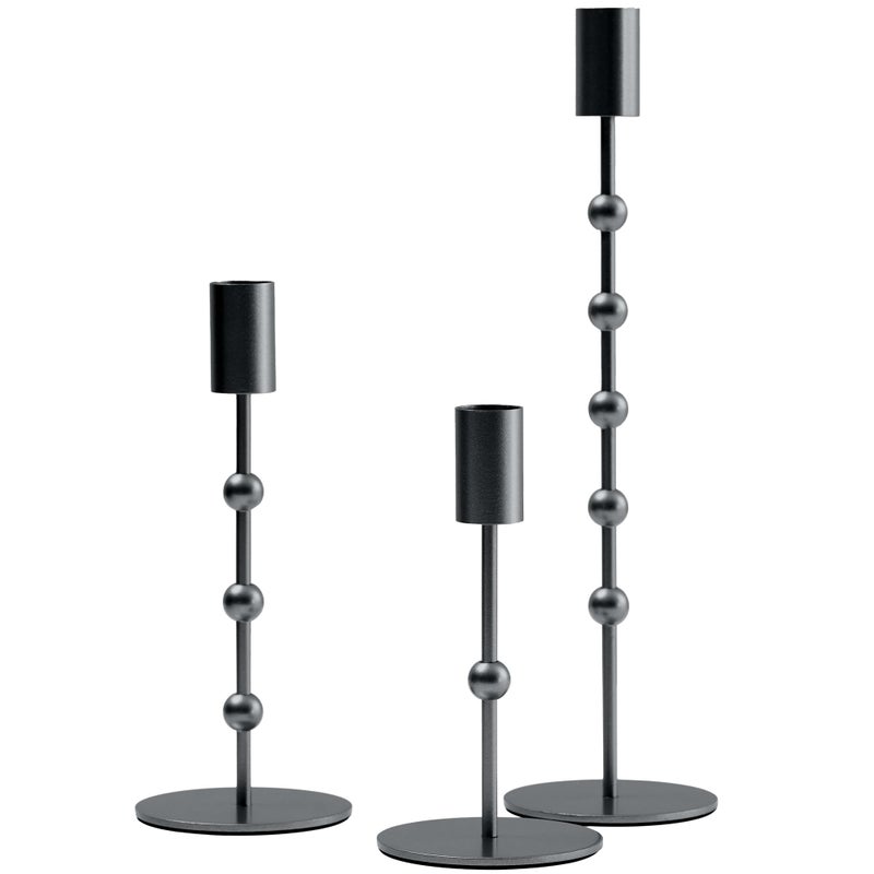 DN DECONATION Black Candlestick Holders Beaded Metal Taper Candle Stick Holders Set of 3 Candle Holder for Fall Decorations Tapered Candle Holders Thanksgiving Table Centerpiece Halloween Gothic Decor - Image 2