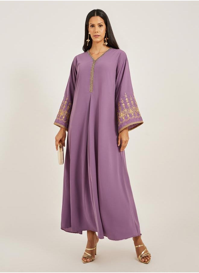 Maxim Creation Embroidered V-Neck Flared Kaftan by Styli  - Image 1