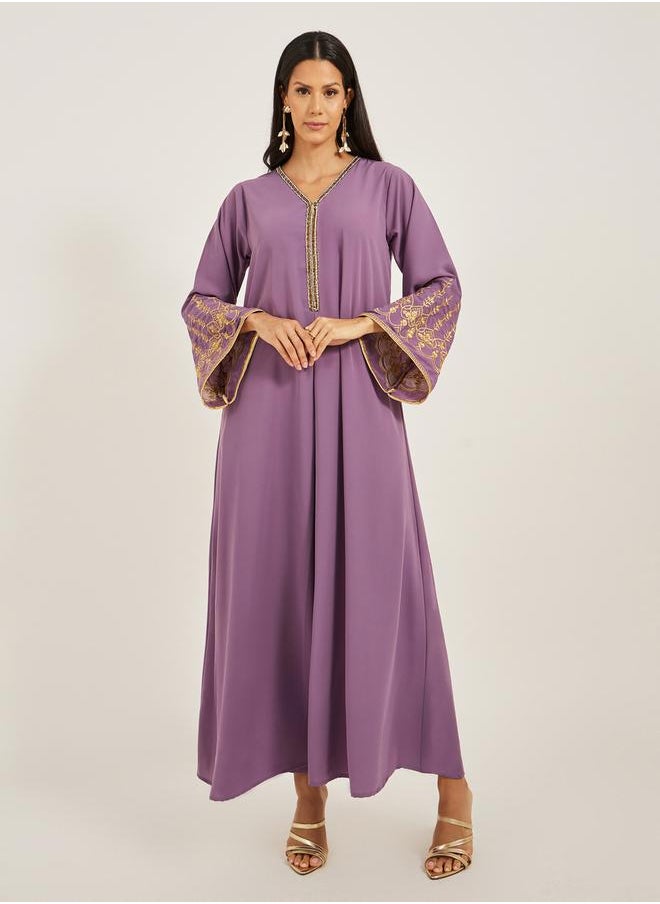 Maxim Creation Embroidered V-Neck Flared Kaftan by Styli  - Image 2