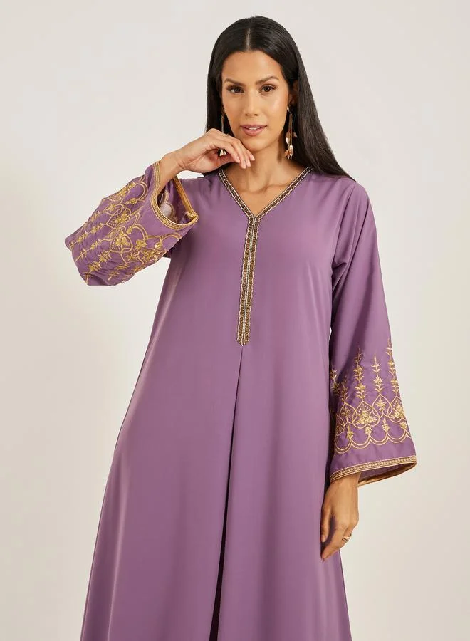 Maxim Creation Embroidered V-Neck Flared Kaftan by Styli