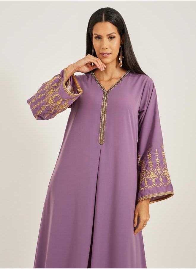 Maxim Creation Embroidered V-Neck Flared Kaftan by Styli  - Image 3