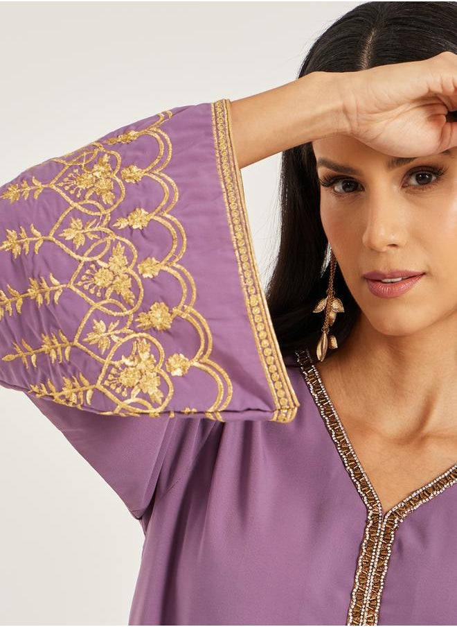 Maxim Creation Embroidered V-Neck Flared Kaftan by Styli  - Image 4