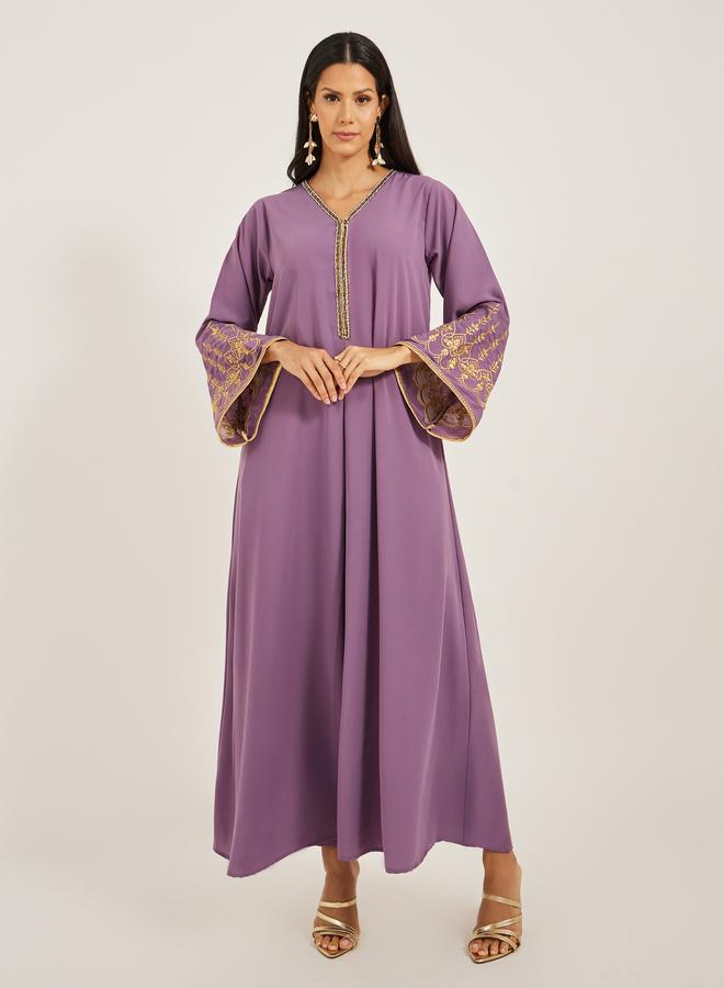 Take Two Embroidered V-Neck Flared Kaftan - Image 2