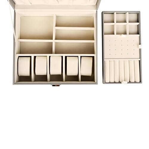 FONSIE Faux Leather Organizer Box grey, Jewellery box Organisers for women, jewelry Storage For Necklace, Earrings, Rings, Bracelet, Portable Storage Box Case With Dividers - Image 4