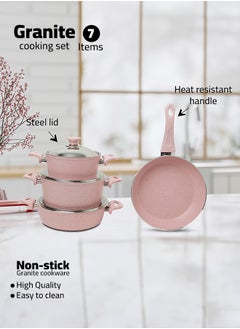 In-House 7 Pieces Turkish Granite Cookware Set with Steel Lid - Pink  - Image 1