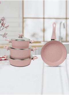 In-House 7 Pieces Turkish Granite Cookware Set with Steel Lid - Pink  - Image 2