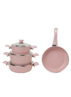 In-House 7 Pieces Turkish Granite Cookware Set with Steel Lid - Pink  - Image 3