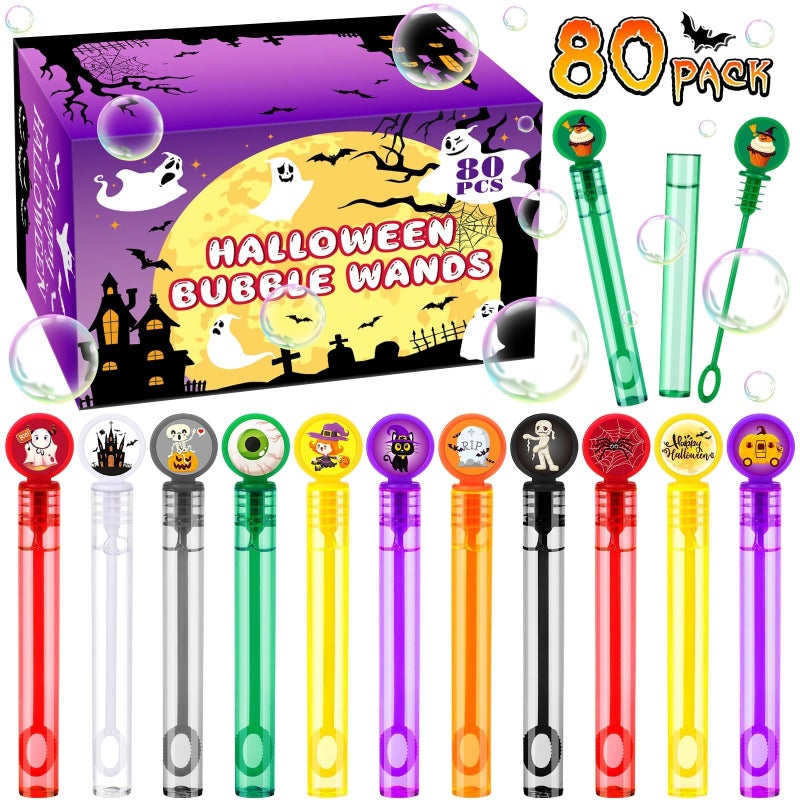 HINZER 80 Pack Halloween Party Favors Mini Bubble Wands Toys Gift for Kids Halloween Treats Non Candy Goodie Bag Fillers Pinata Stuffers Classroom Prizes Bubble Maker Toys for Boy Girl Kid - Image 2
