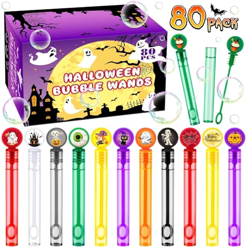 HINZER 80 Pack Halloween Party Favors Mini Bubble Wands Toys Gift for Kids Halloween Treats Non Candy Goodie Bag Fillers Pinata Stuffers Classroom Prizes Bubble Maker Toys for Boy Girl Kid - Image 1