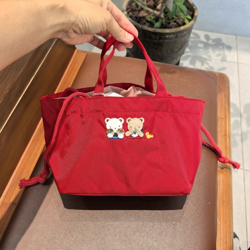 Embroidered Cartoon Bear Drawstring Shopper Tote Bag - Image 4