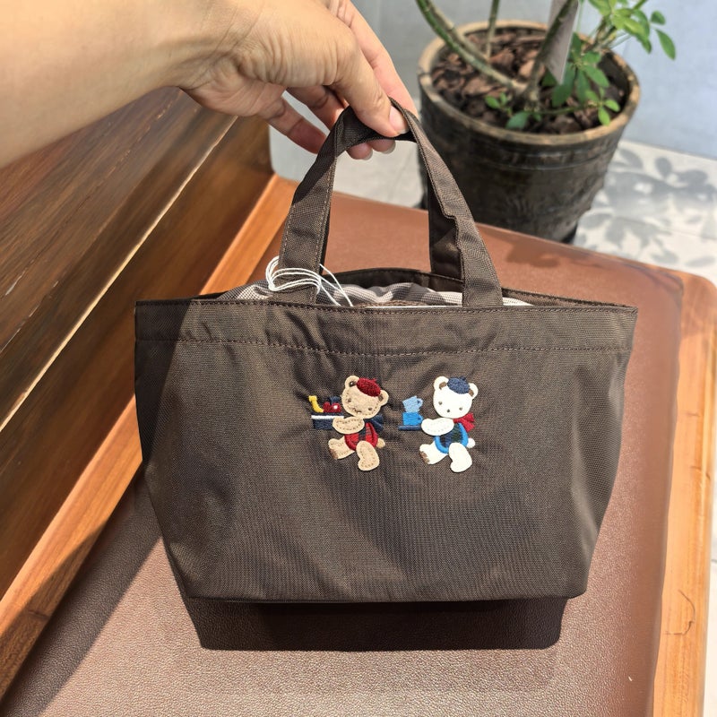 Embroidered Cartoon Bear Drawstring Shopper Tote Bag - Image 3