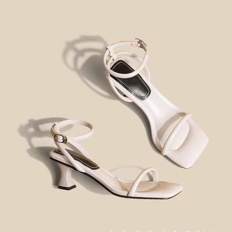 Xinshao Shoe Factory 2024 Square-Toe Fruit-Shell Same Style Thin Strap Soft Strap Soft-Soled One-Word Strap Comfortable High-Heeled Sandals - Image 2