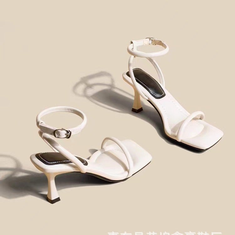 Xinshao Shoe Factory 2024 Square-Toe Fruit-Shell Same Style Thin Strap Soft Strap Soft-Soled One-Word Strap Comfortable High-Heeled Sandals - Image 4
