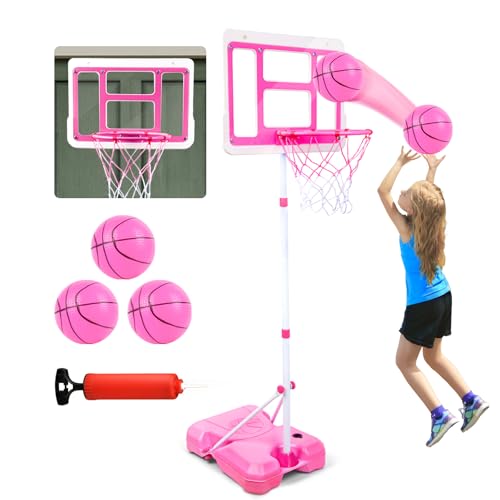 ShyLizard Kids Basketball Hoop with Stand Adjustable Height 35FT62FT Toddler Basketball Hoop Basketball Goal Outdoor Indoor Toys for Girls Age 3 4 5 6 7 8 Years Old GiftsPink - Image 1