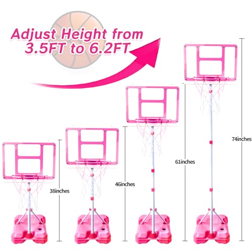 ShyLizard Kids Basketball Hoop with Stand Adjustable Height 35FT62FT Toddler Basketball Hoop Basketball Goal Outdoor Indoor Toys for Girls Age 3 4 5 6 7 8 Years Old GiftsPink - Image 5