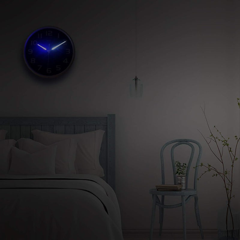 hito 12 Inch Night Light Wall Clock Battery Operated Brightness Adjustable, Metal Frame, Glass Cover(Hands Illuminate) - Image 5