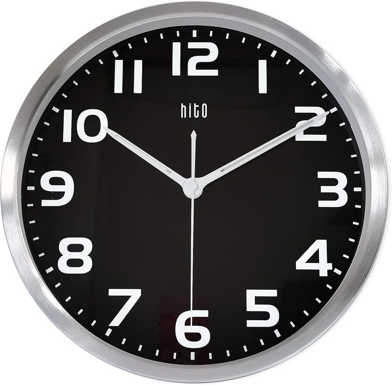 hito 12 Inch Night Light Wall Clock Battery Operated Brightness Adjustable, Metal Frame, Glass Cover(Hands Illuminate) - Image 2